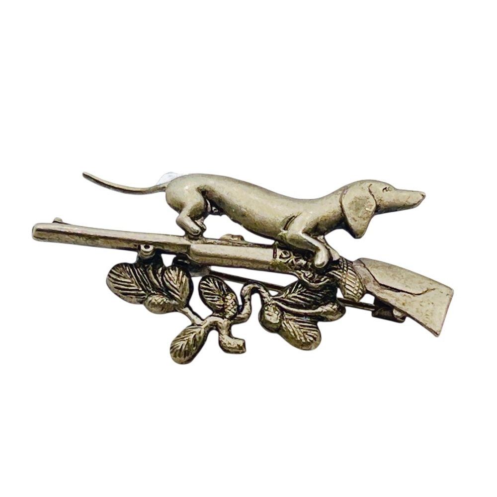 Vintage Hunting Dog Brooch Pin Gunmetal Grey